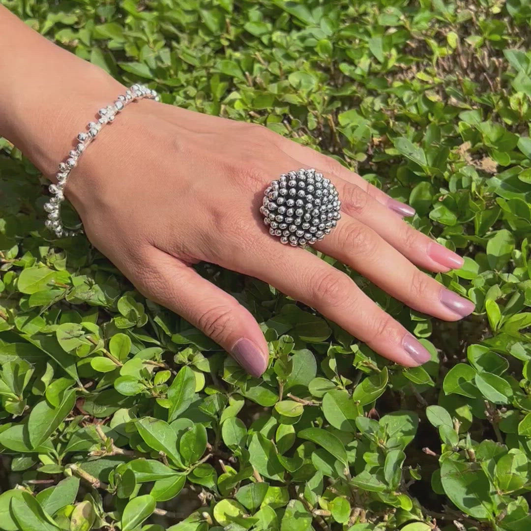 Oxidised Chunky Sterling Silver Mushroom Ring