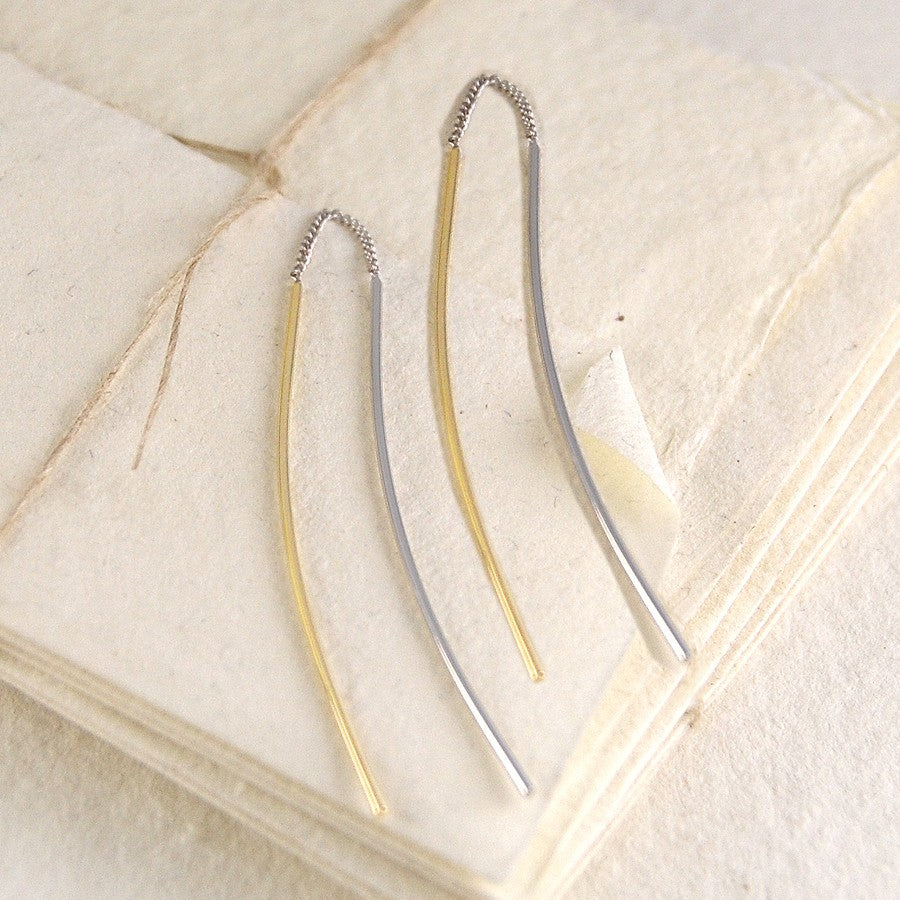 Gold and Silver Gold Drop Threader Earrings - Otis Jaxon Silver Jewellery