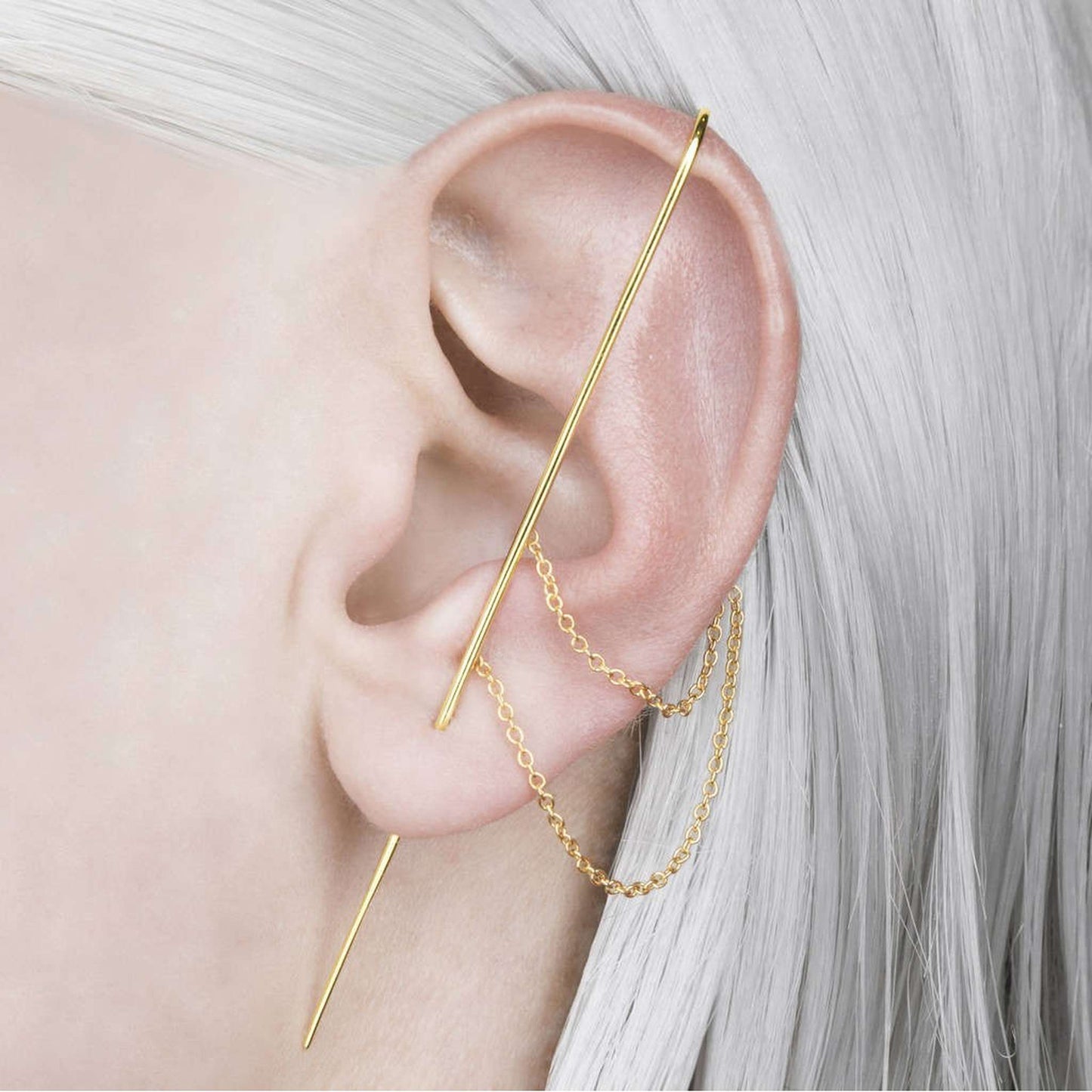 Gold Double Chain Ear Cuff Earrings – Otis Jaxon Silver Jewellery