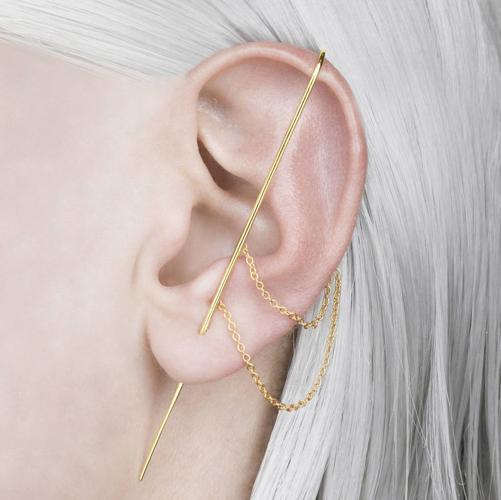 Yellow Gold Delicate Chain Ear Cuff Earrings - Otis Jaxon Silver Jewellery