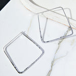 Hammered Square Geometric Silver Hoop Earrings - Otis Jaxon Silver Jewellery