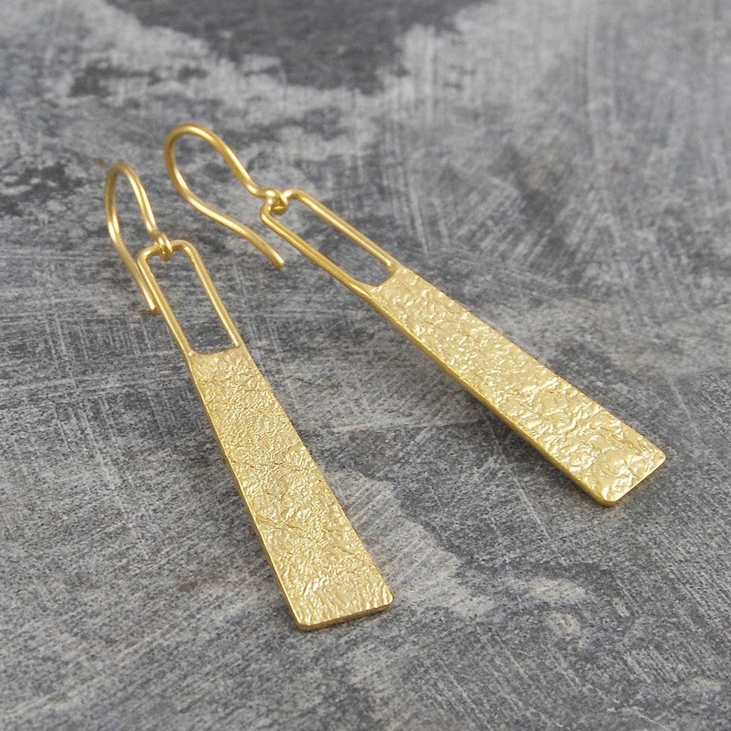 Hammered Grecian Long Drop Gold Earrings - Otis Jaxon Silver Jewellery