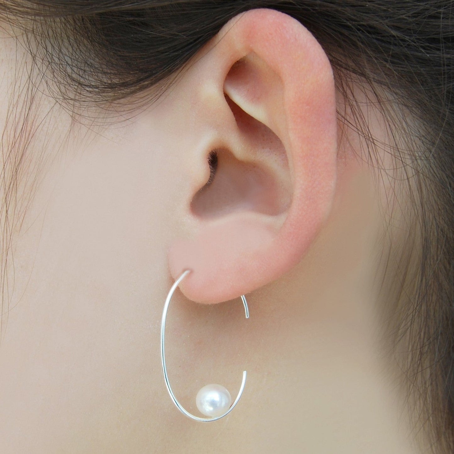 Silver Oval Pearl Hoop Earrings - Otis Jaxon Silver Jewellery