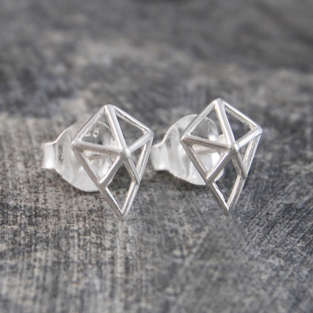 Geometric Diamond Silver Stud Earrings - Otis Jaxon Silver Jewellery