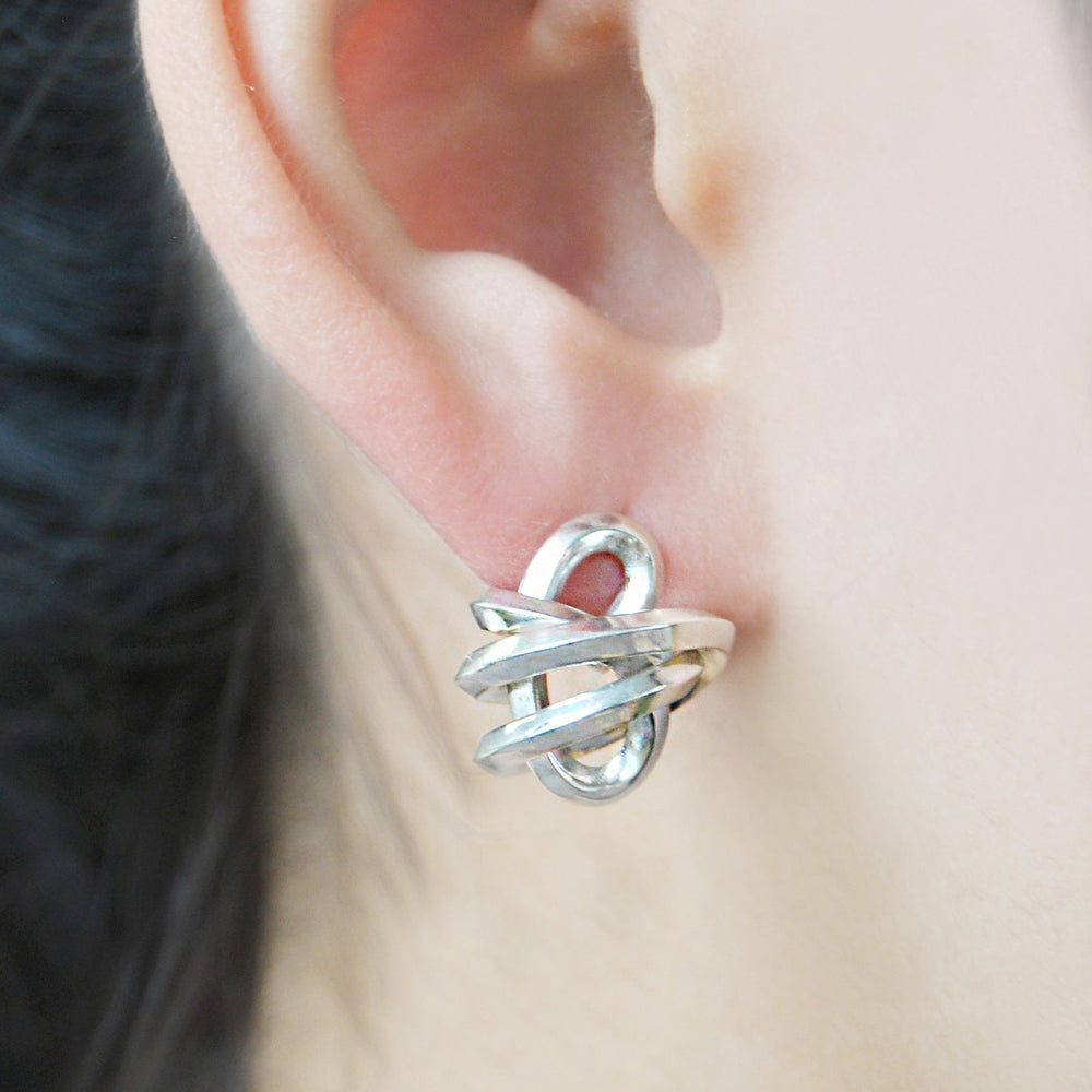 Angular Silver Knot Stud Earrings- Otis Jaxon Silver Jewellery