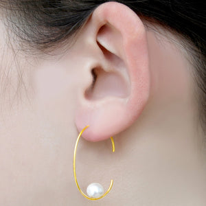 Handmade Gold Oval Pearl Hoop Earrings - Otis Jaxon Silver Jewellery