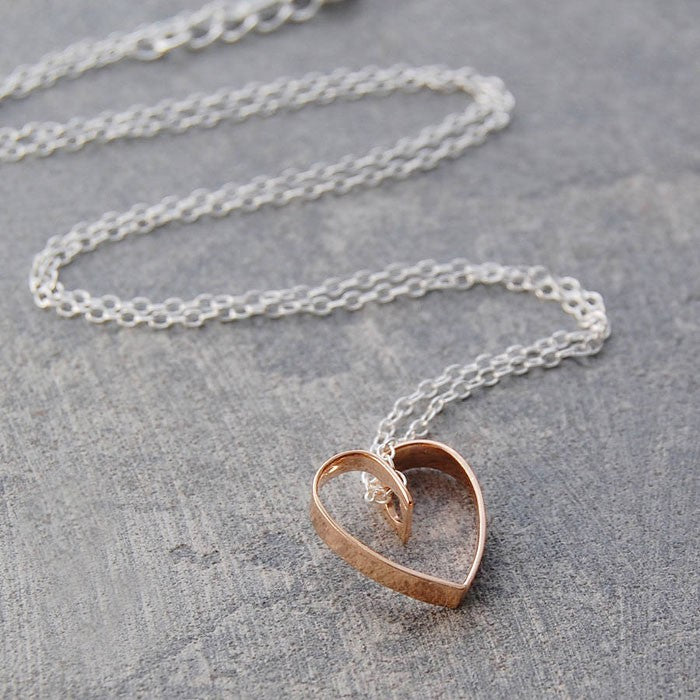 Lace Rose Gold Heart Pendant Necklace - Otis Jaxon Silver Jewellery