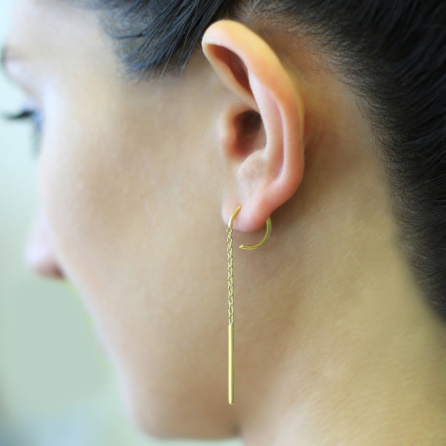 Oxidised Gold Chain Long Drop Threader Earrings