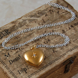 White Topaz and Gold Heart Locket - Otis Jaxon Silver Jewellery