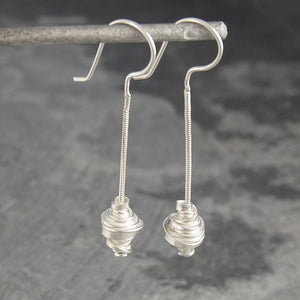 Sterling Silver Long Drop Coil Charm Earrings - Otis Jaxon Silver Jewellery