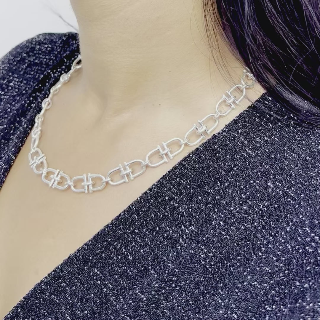 Equine Charm Monogrammed Chunky Silver Necklace