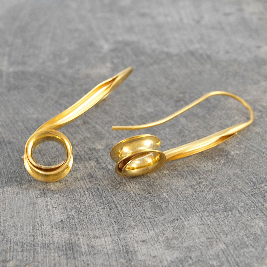 Spiral Ribbon Gold Drop Earrings - Otis Jaxon Silver Jewellery