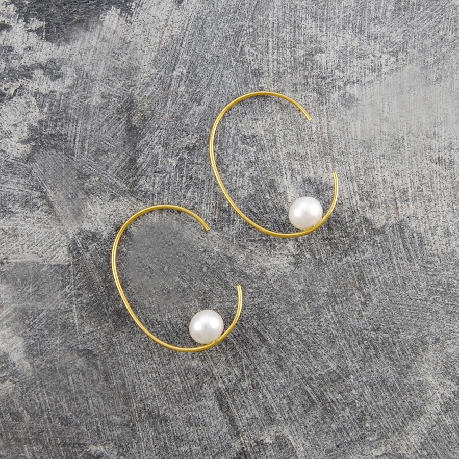 Silver Oval Pearl Hoop Earrings - Otis Jaxon Silver Jewellery