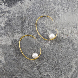 Rose Gold Oval Pearl Hoop Earrings - Otis Jaxon Silver Jewellery