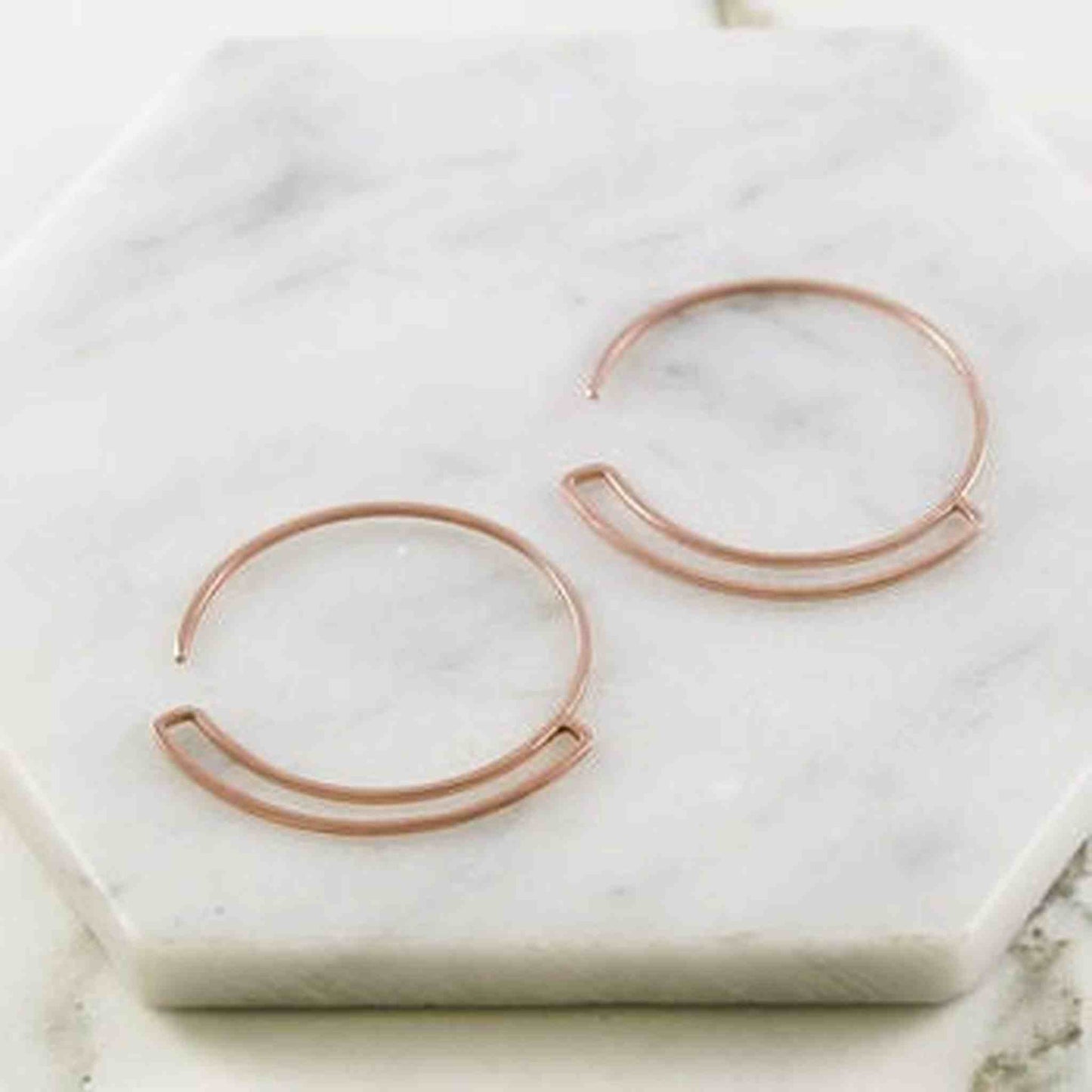 Rose Gold Geometric Round Wire Hoop Earrings - Otis Jaxon Silver Jewellery