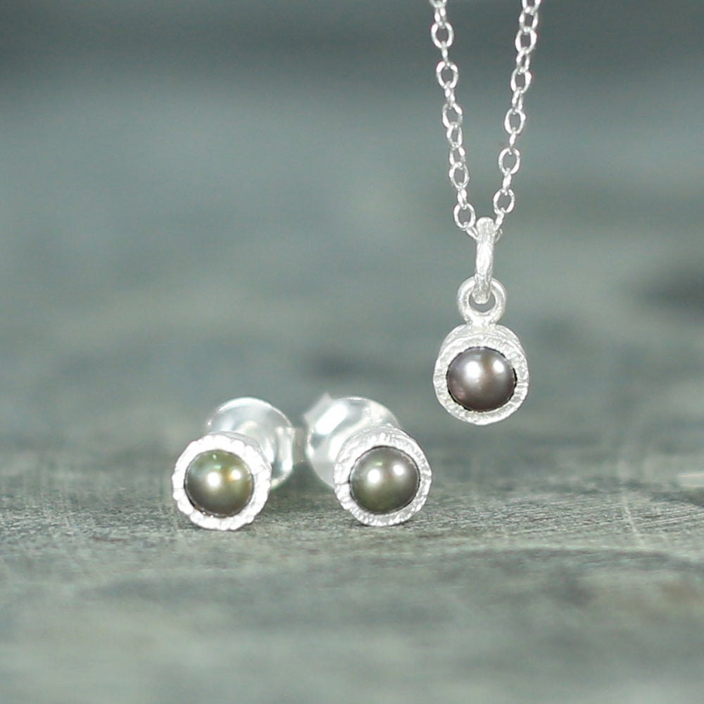 Textured Silver Dark Pearl Necklace - Otis Jaxon Silver Jewellery