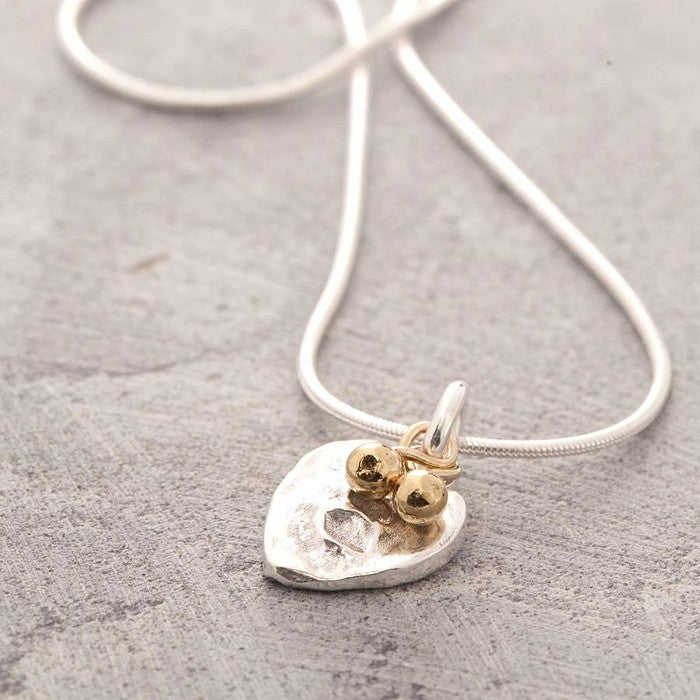 Organic Heart Silver Drop Earrings with Gold Beads - Otis Jaxon Silver Jewellery