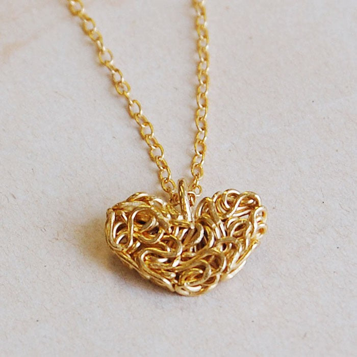 Mesh Gold Heart Pendant Necklace - Otis Jaxon Silver Jewellery