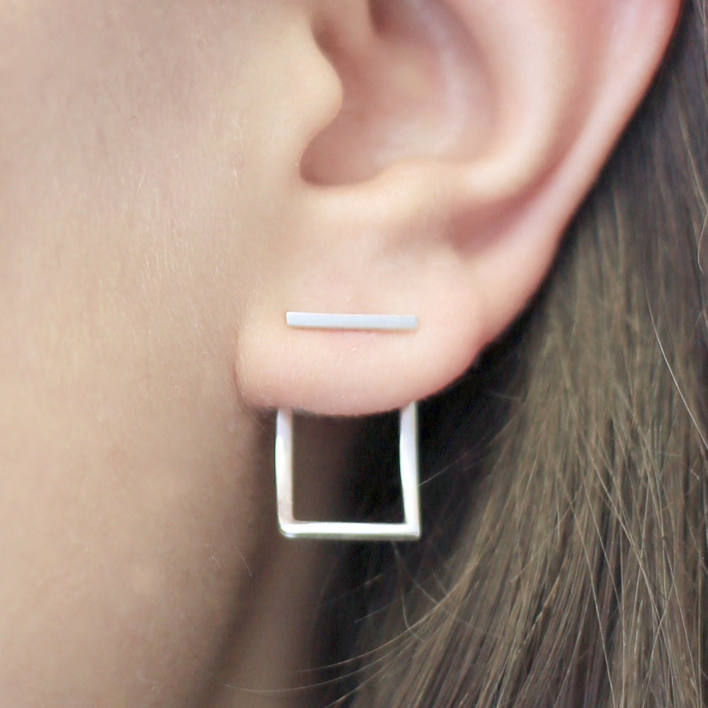 Curved Rectangle Silver Ear Jackets - Otis Jaxon Silver Jewellery