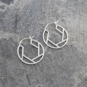 
            
                Load image into Gallery viewer, Round Geometric Silver Hoop Earrings - Otis Jaxon Silver Jewellery
            
        
