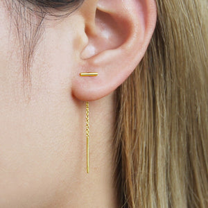 Bar Gold Threader Earrings - Otis Jaxon Silver Jewellery