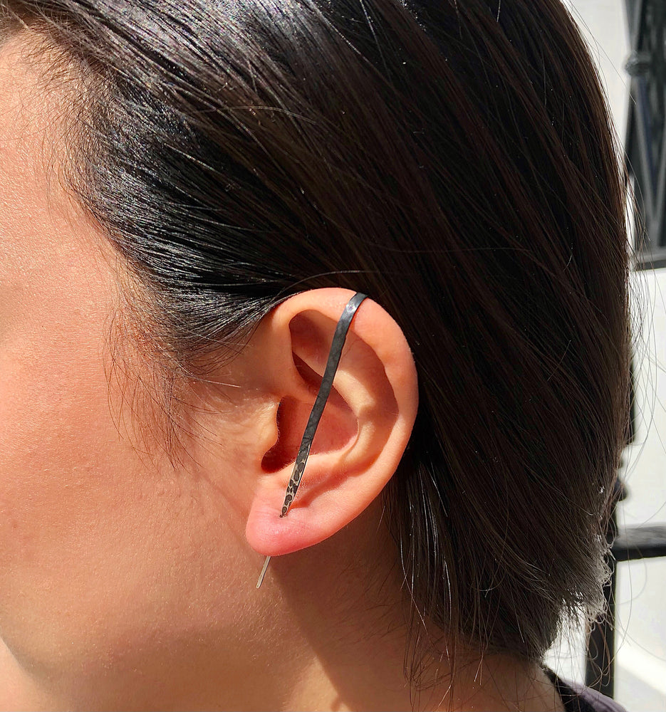 
            
                Load image into Gallery viewer, Hammered Black Oxidised Sterling Silver Bar Ear Cuffs - Otis Jaxon Silver Jewellery
            
        