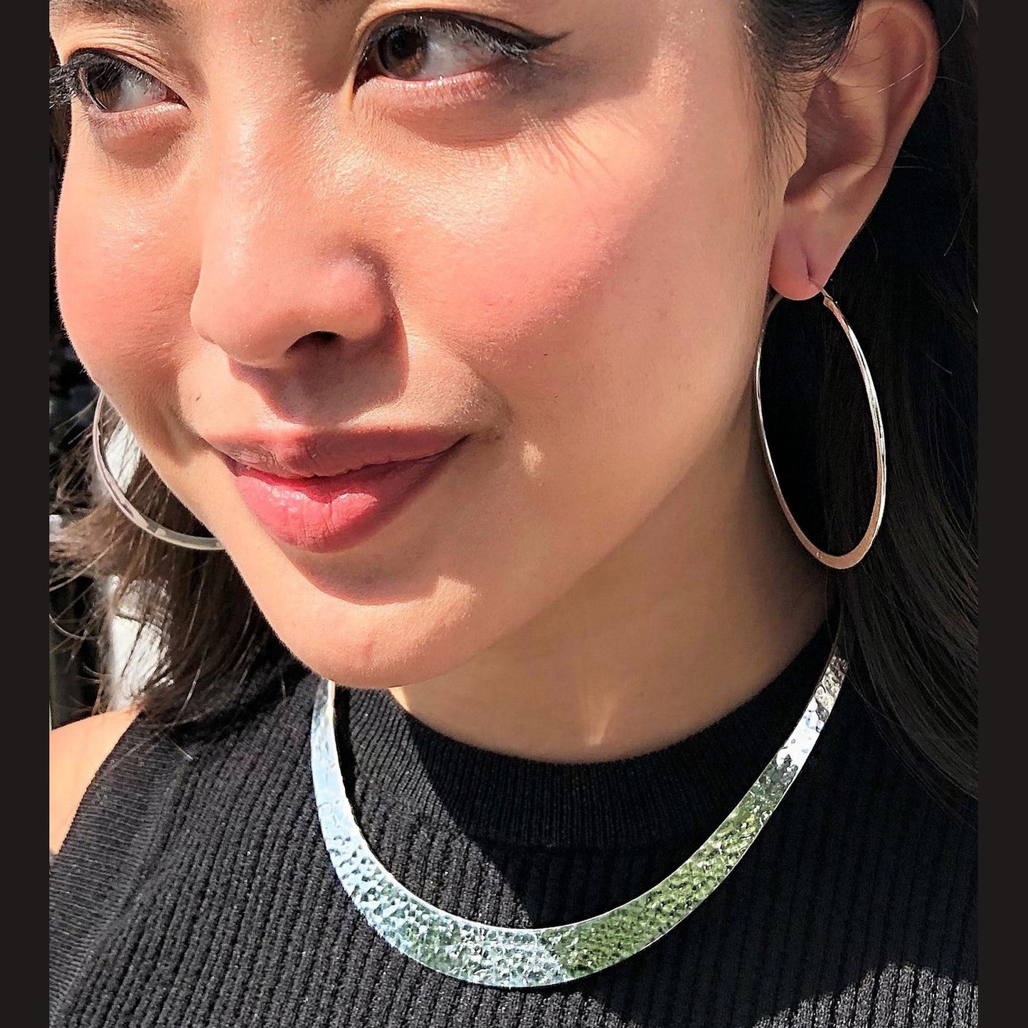 Hammered Solid Silver Choker with matching earrings - Otis Jaxon Silver Jewellery