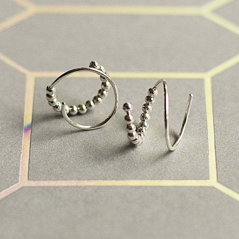 Illusion Beaded Double Hoop Spiral Single Piercing Earrings - Otis Jaxon Silver Jewellery