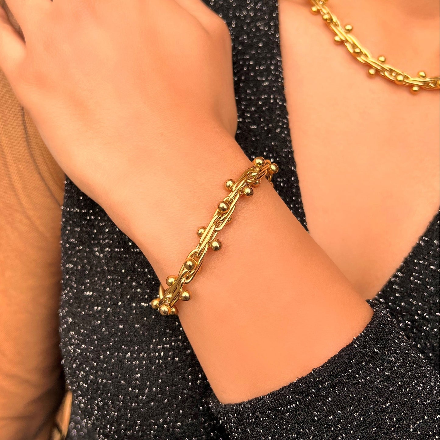 Peppercorn Gold Statement Necklace and Bracelet