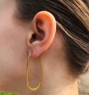 Battered Small Oval Gold Hoop Earrings