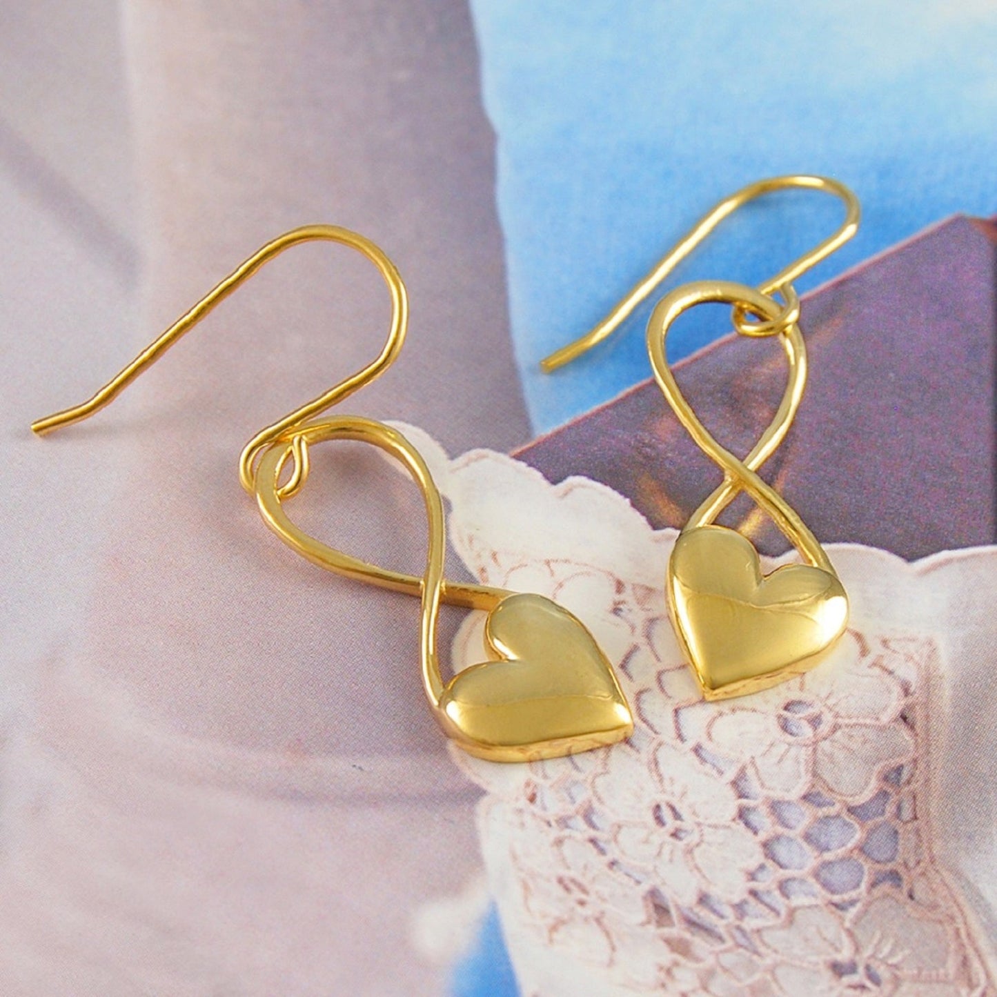 Puffed Heart 18kt Gold Plated Silver Valentines Drop Earrings