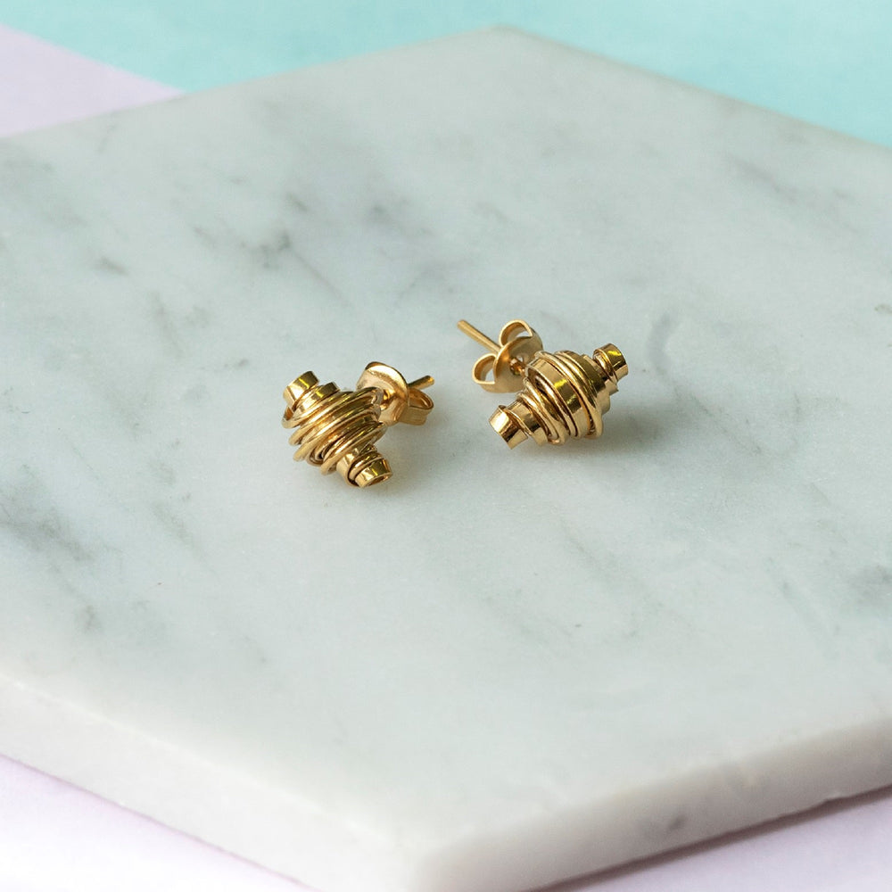 Gold Coiled Charm Stud Earrings