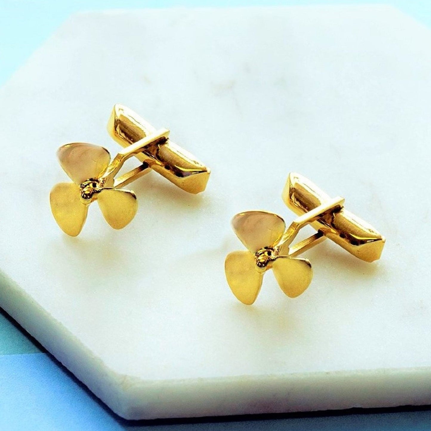 Handmade gold sterling silver propeller cufflinks