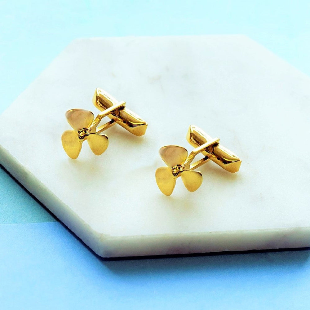 
            
                Load image into Gallery viewer, Handmade gold sterling silver propeller cufflinks
            
        