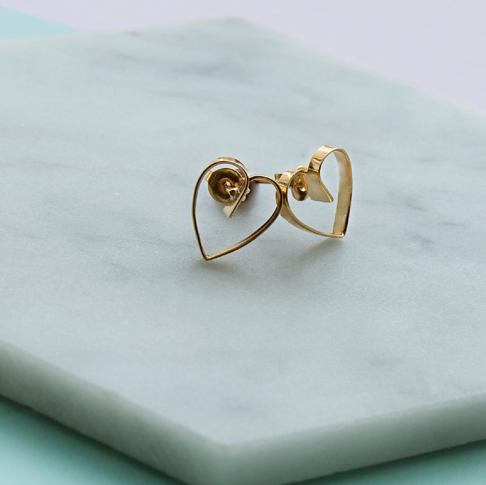 Lace Heart Gold Stud Earrings - Otis Jaxon Silver Jewellery