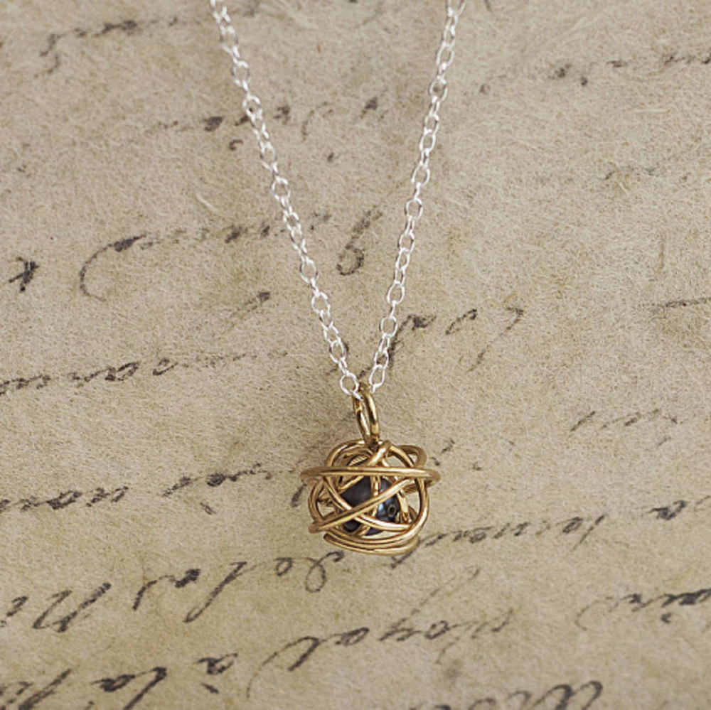 Gold Caged Dark Pearl Necklace- Otis Jaxon Silver Jewellery