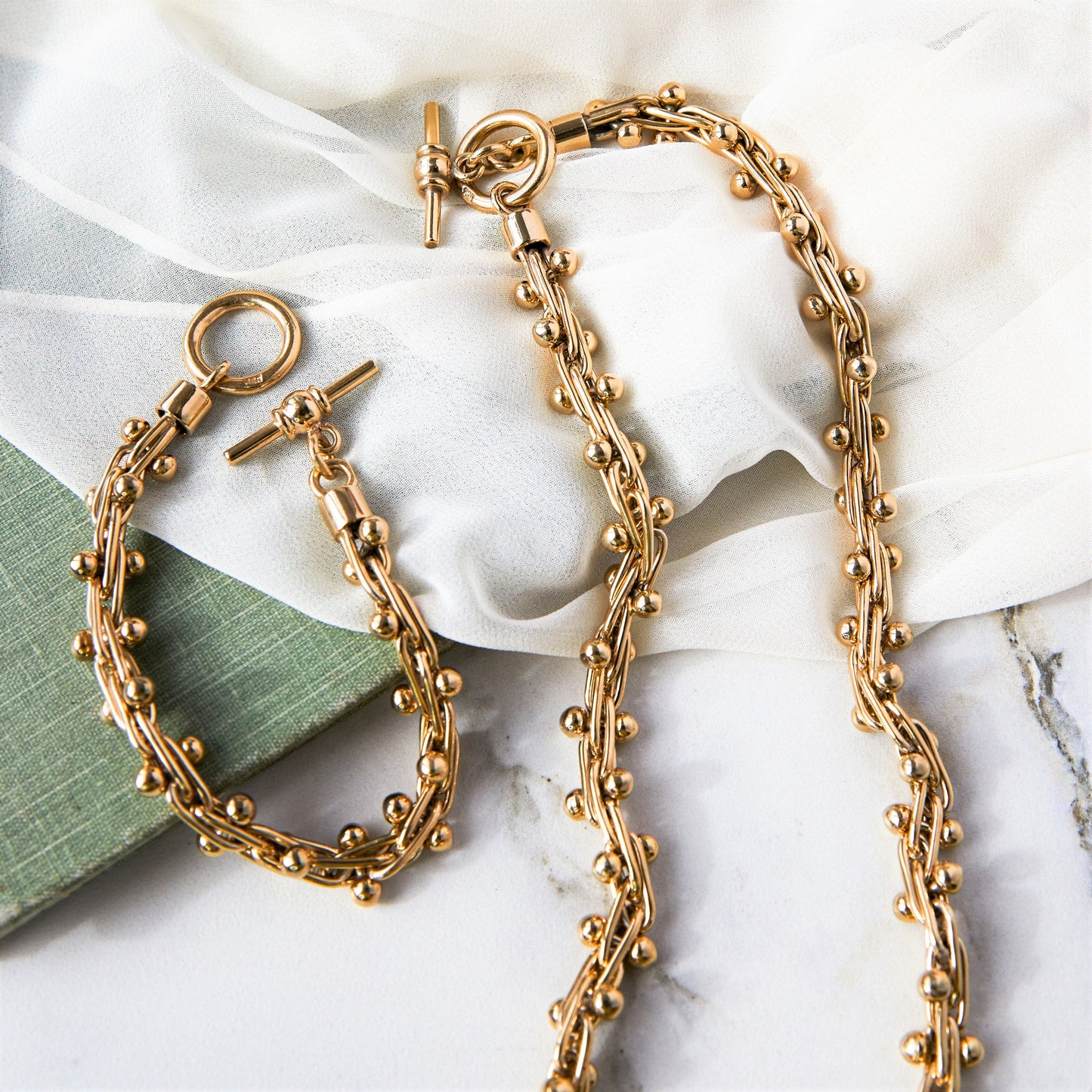 Peppercorn Gold Plated Sterling Silver Statement Necklace and Bracelet Set