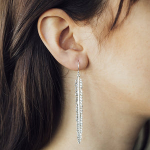 Silver Feather Long Drop Earrings - Otis Jaxon Silver Jewellery