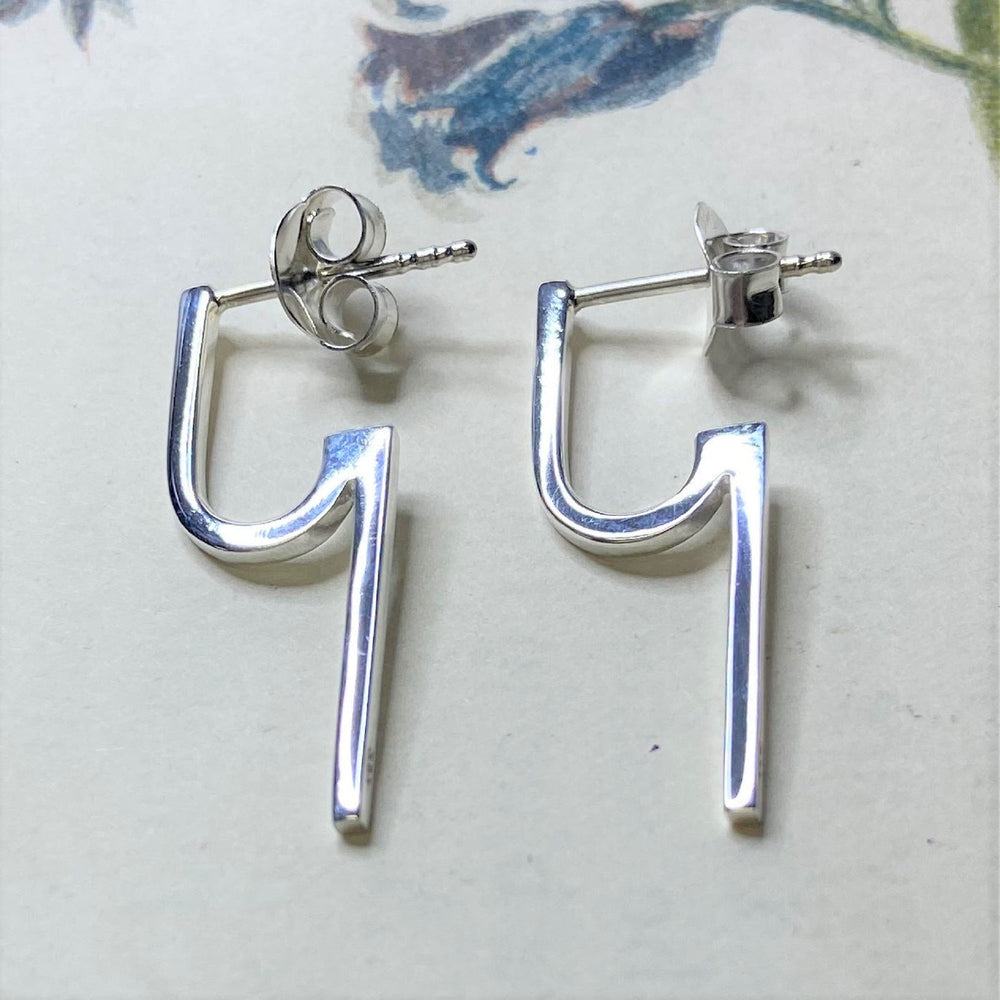 Modern Silver Minimal Stud Drop Earrings