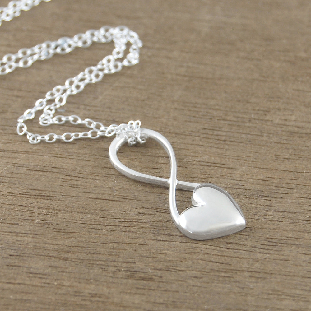 Sterling Silver Puffed Heart Infinity Necklace