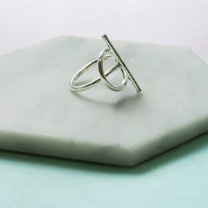 Sterling Silver T Shape Overlapping Minimalist Ring