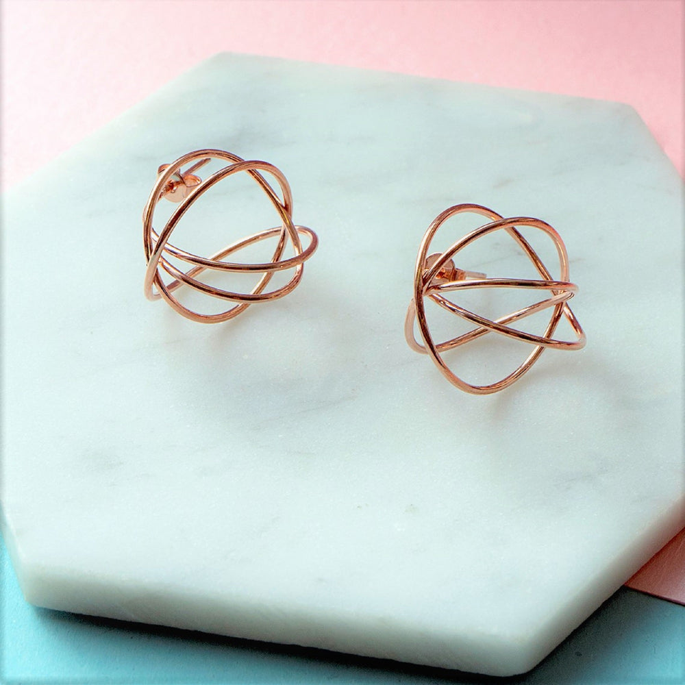 Rose gold spiral ball stud earrings