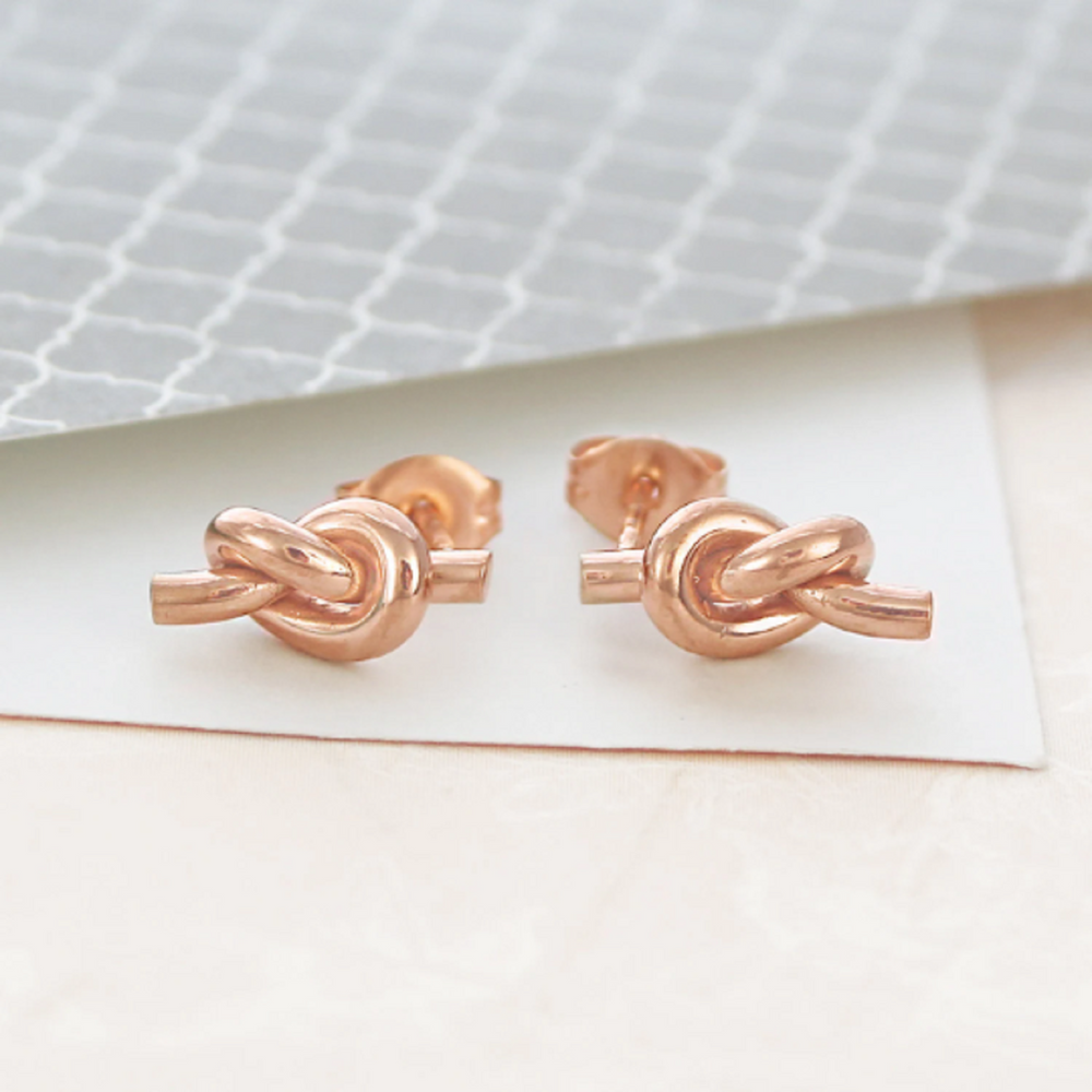 Rose Gold handmade knotted stud earrings