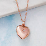 Rose Gold Heart Locket with White Topaz - Otis Jaxon Silver Jewellery