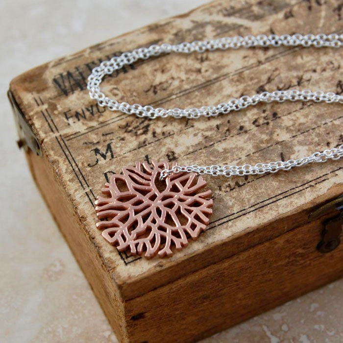 
            
                Load image into Gallery viewer, Silver and Rose Gold Snowflake Necklace - Otis Jaxon Silver Jewellery
            
        