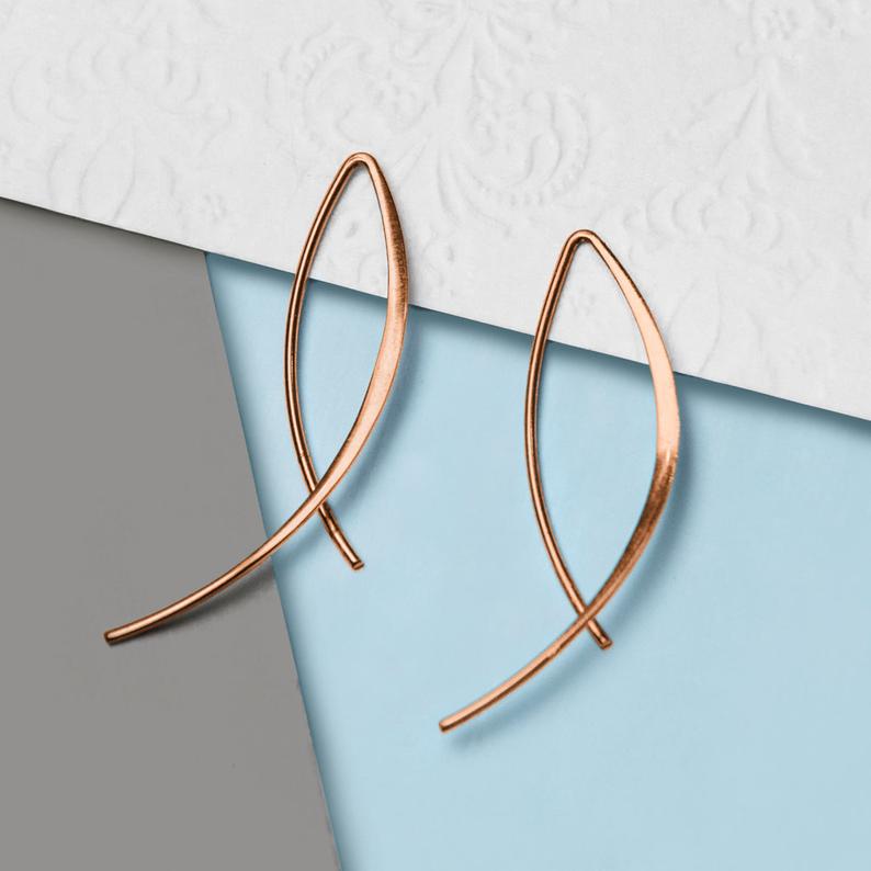 Rose Gold Wishbone Wire Drop Earrings - Otis Jaxon Silver Jewellery