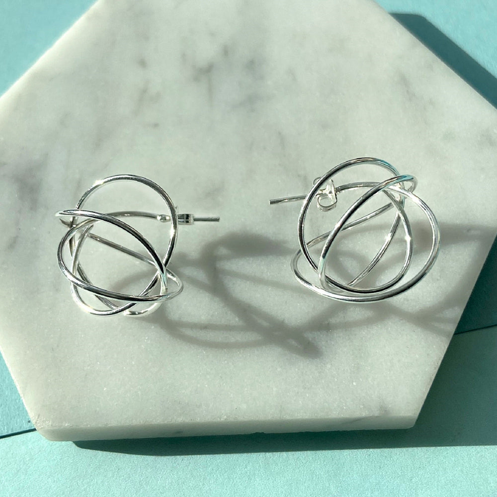Silver handmade spiral ball stud earrings