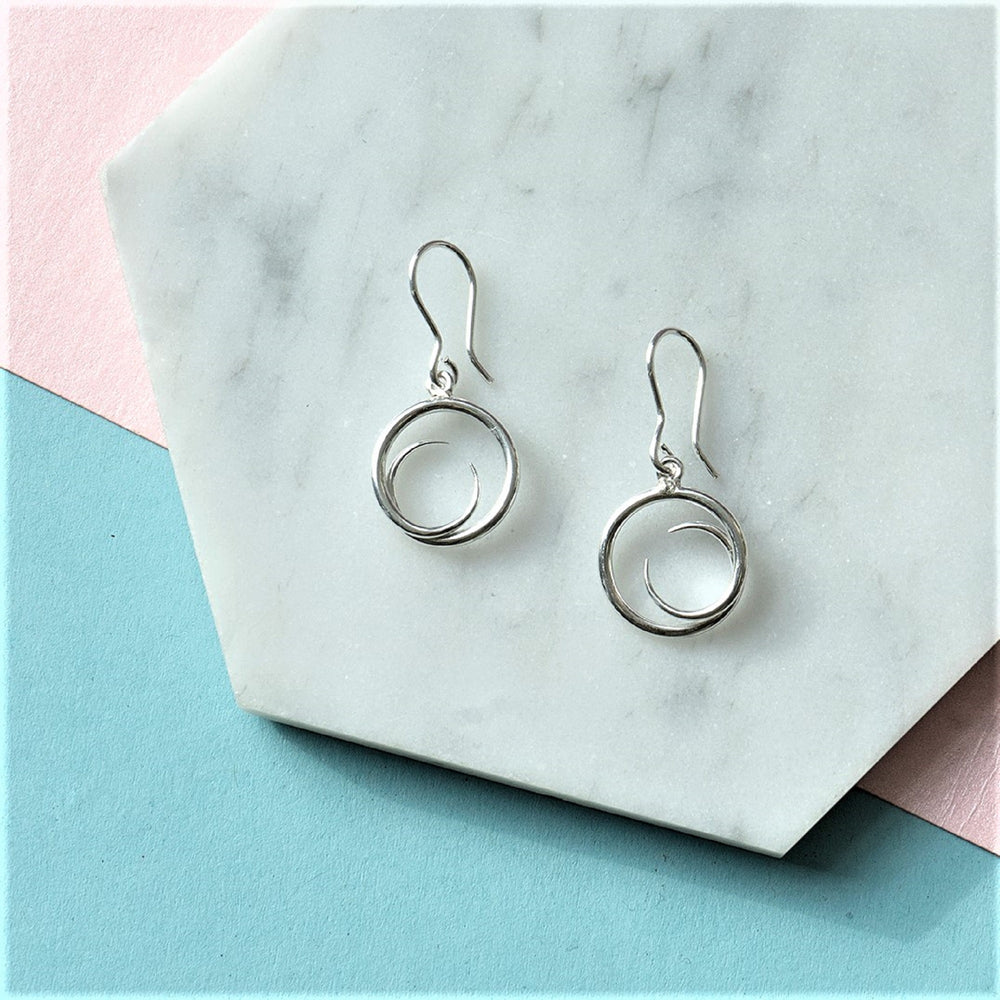 Tapered Round Eclipse Sterling Silver Drop Earrings