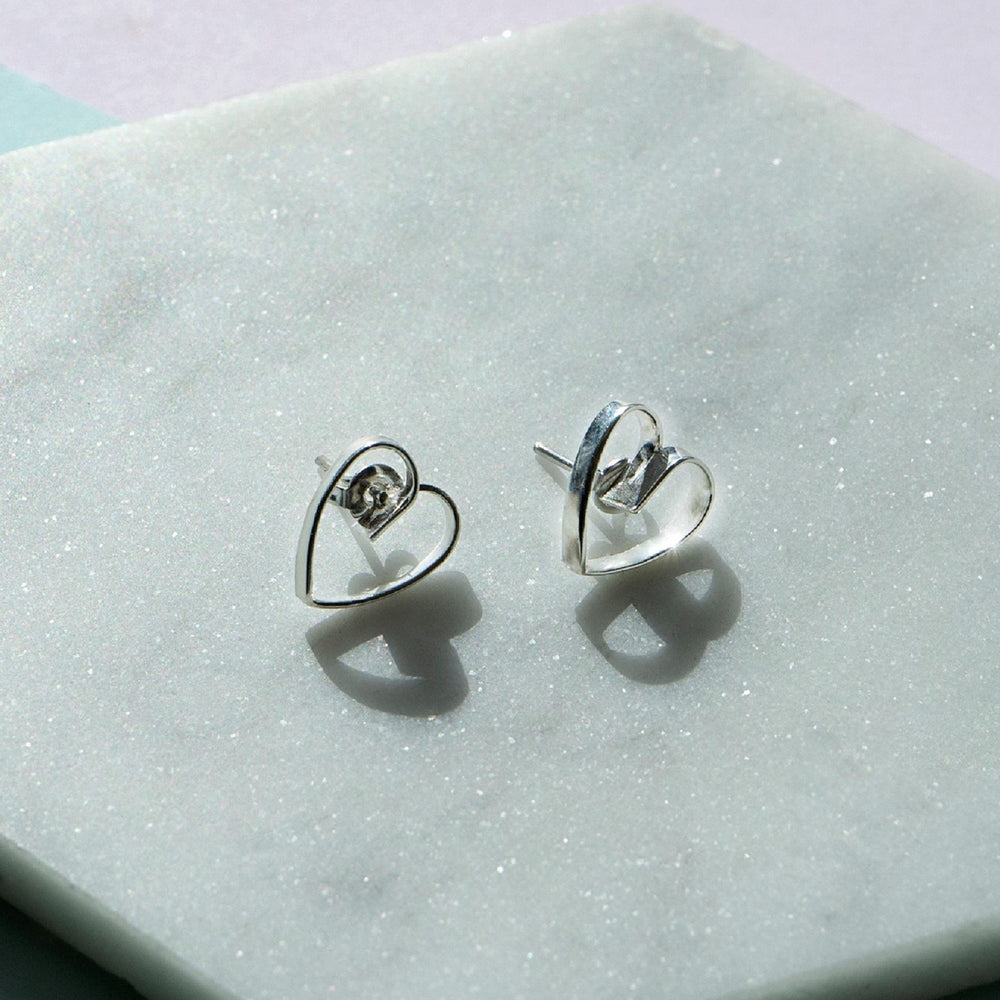 Lace Silver Heart Stud Earrings - Otis Jaxon Silver Jewellery