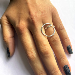 Double Circle Geometric Silver Ring